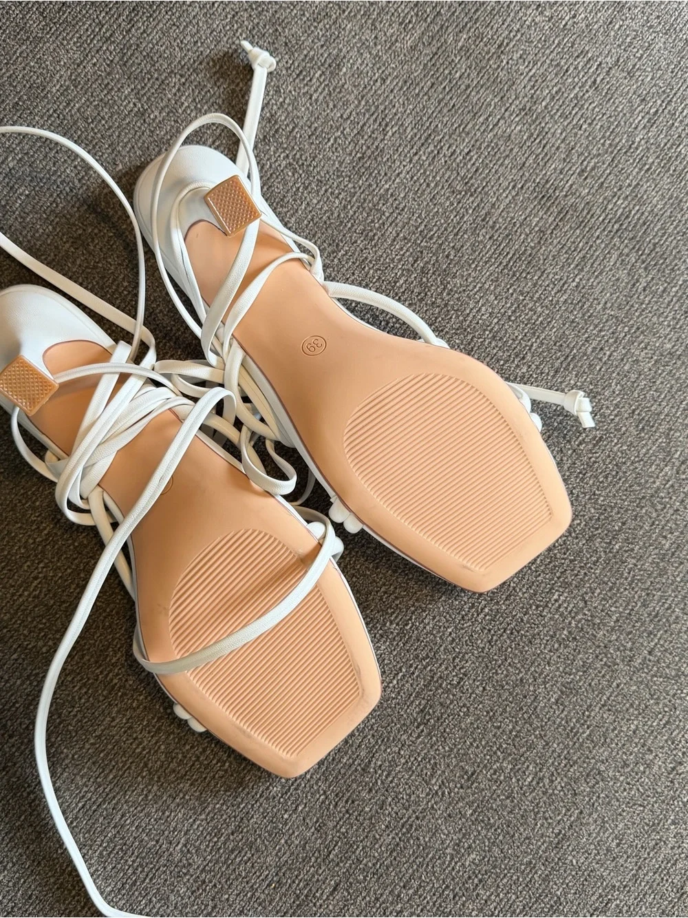 Strappy White Square-Toe Lace-Up Sandals